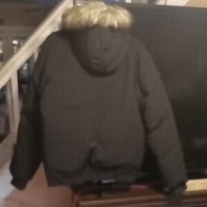 Polo Ralph Lauren Black Puffer Jacket with Faux Fur Hood